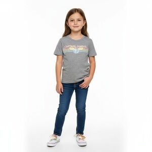 MARVEL Girls Large Captain Marvel Graphic T-Shirt Heather Grey Superhero Retro